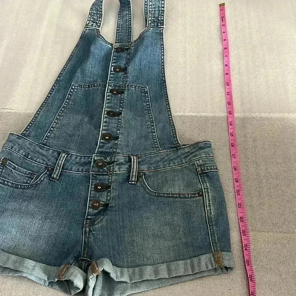 [W25]Free People WMN Denim Overalls Bibs Shorts  Romper Open Back - Picture 3 of 6